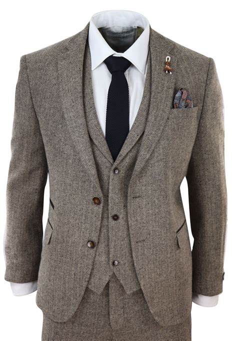 Oak Brown Herringbone Tweed 3 Piece Suit Buy Online Happy Gentleman