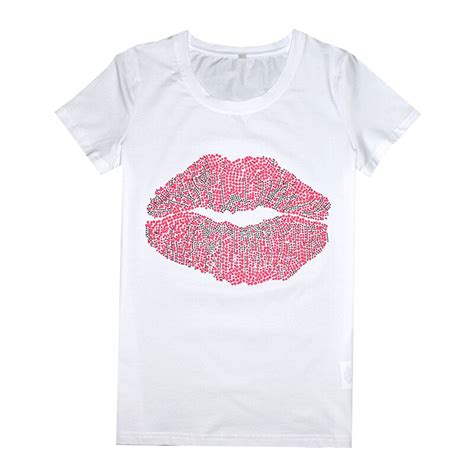 Hot Sale T Shirts For Women Crystal Red Lip Print Tops Summer Short Sleeves Base Feminine T