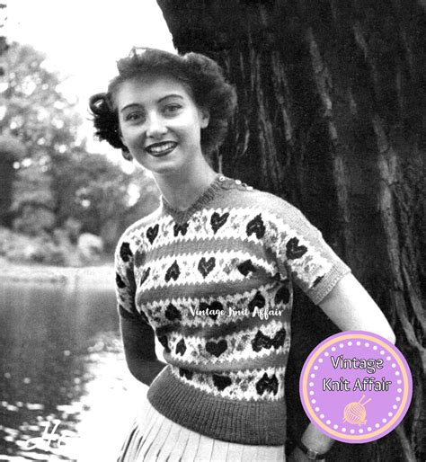 1940s Ladies Fair Isle Heart Top Vintage Knit Affair Fair Isle
