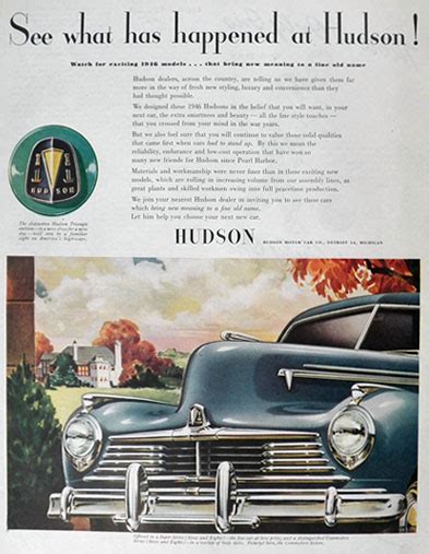 1946 Hudson Car Ad Commodore Sedan Vintage Car Ads Other