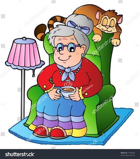 Cartoon Grandma Sitting Armchair Vector Illustration Stock Vector