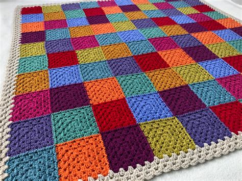 Crochet Patchwork Blanket Multicolour Granny Square Throw Etsy