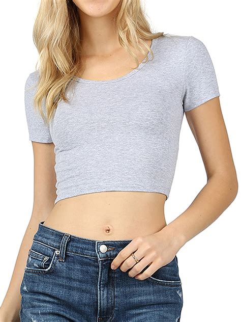 Womens Cotton Basic Short Sleeve Crop Top Tee Shirts Junior Fit