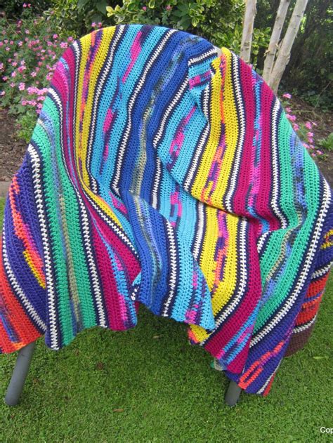 Mexicana Brightly Coloured Crocheted Afghan Blanket Mexican Style