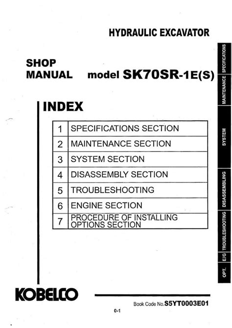 Kobelco Sk70sr 1es Hydraulic Excavator Workshop Repair Service Manual
