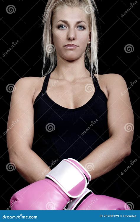 Woman Wearing Pink Boxing Gloves Royalty Free Stock Images Image