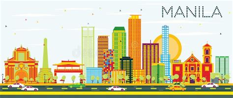 Philippines Manila City Skyline Architecture Editable Stock Vector