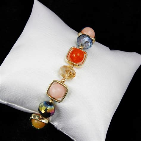 Trendy Beautiful Colorful Crystal Bead Alloy Elastic Bracelets Bangle