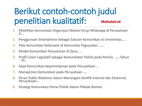 Skripsi merupakan tugas terakhir yang harus dibuat oleh mahasiswa untuk menuntaskan masa studinya di perguruan tinggi. Judul Percarian - 100 Contoh Judul Penelitian Kualitatif ...