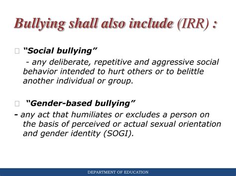 Ppt Republic Act 10627 Anti Bullying Act Of 2013 And Its Implementing Rules And Regulations