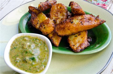 Deep Fried Green Bananas With Green Chilli And Tamarind Dipping Sauce