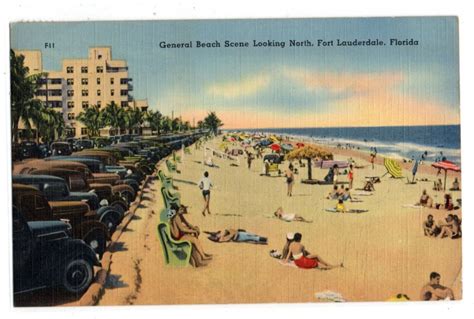 Beach Scene Looking North Fort Lauderdale Fl Vintage Linen Postcard