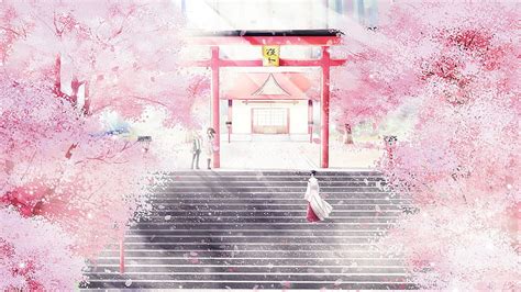 Hd Wallpaper Pink Cherry Blossoms Noragami Cherry Trees Shrine Iki