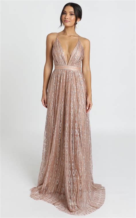 Romantic Night Maxi Dress In Rose Gold Glitter Glitter Bridesmaid