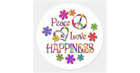 Peace Love Happiness Classic Round Sticker Zazzle