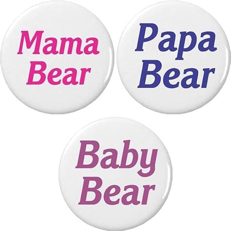 Set 3 Mama Papa Baby Bear Buttons Pins Mom Dad Child