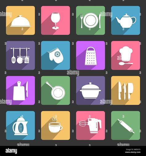 Kitchen Utensil Vector Flat Icons Set Stock Vector Image And Art Alamy