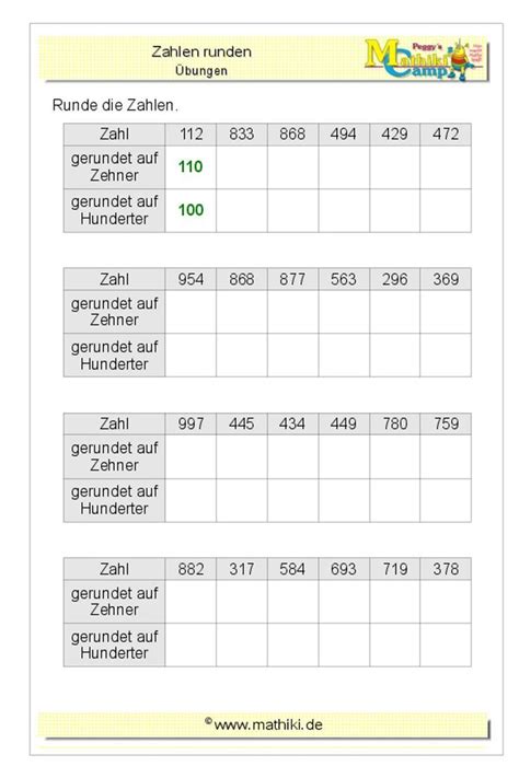 Ab ausschnitt aus dem tausenderfeld 1.pdf. Runden bis 1000 (Klasse 3) - Lade Dir das Arbeitsblatt mit ...