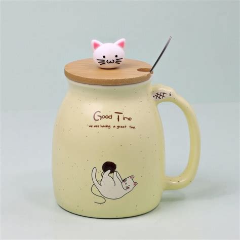 G Decor Cat Mugs Cute Pastel Ceramic Coffee Tea Cup With Lid Etsy New Zealand