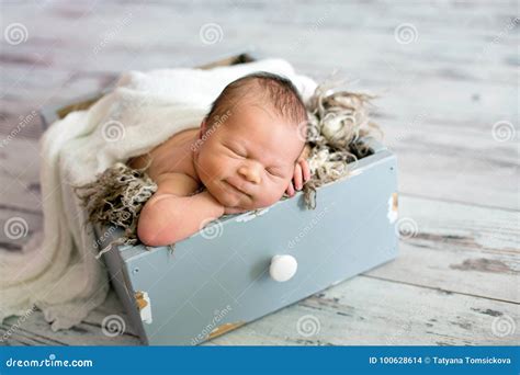 Newborn Baby Boy Sleeping Happily Stock Photo Image Of Child Dreamy