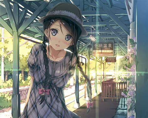 Anime Girls Train Station Digital Art Wallpapers Hd