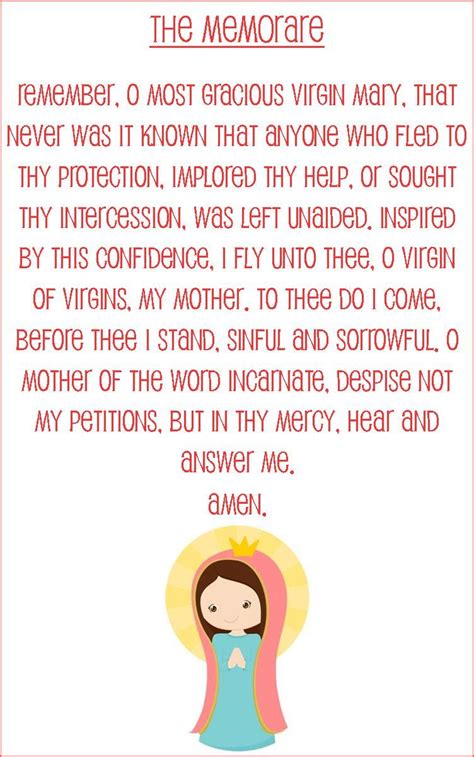 Your picture tells us so much about you. Memorare prayer card for kids (half sheet size) | Prayers for children, Prayer for church ...