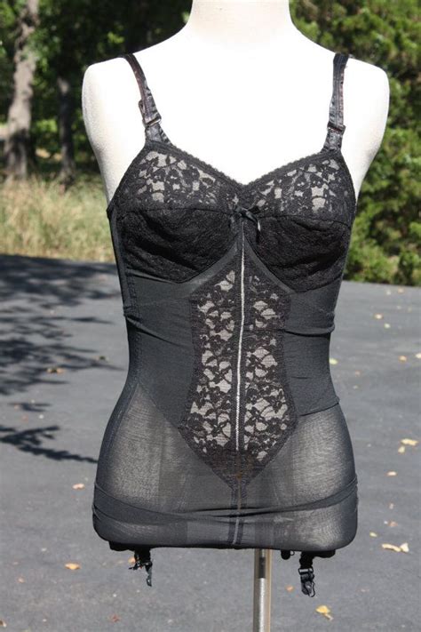 vintage 1950s 1960s full bodyshaper girdle garters sexy black etsy black lace corset lace