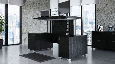 Ford Adjustable Height Black Wood Executive Desk Modern