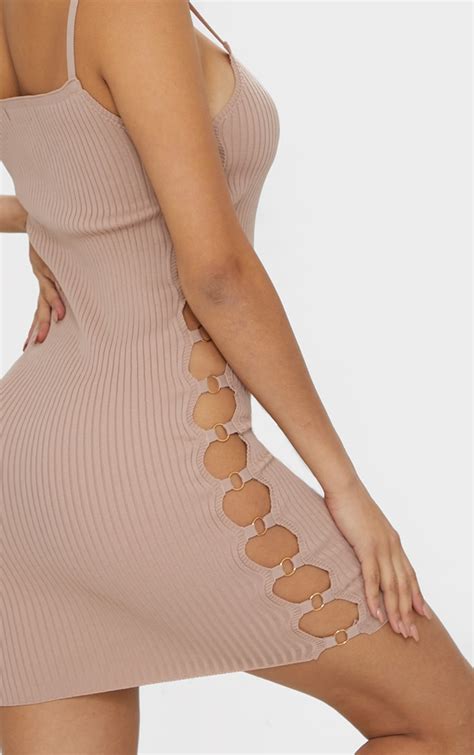 Nude Premium Knit Ring Side Detail Rib Knit Dress Prettylittlething Usa
