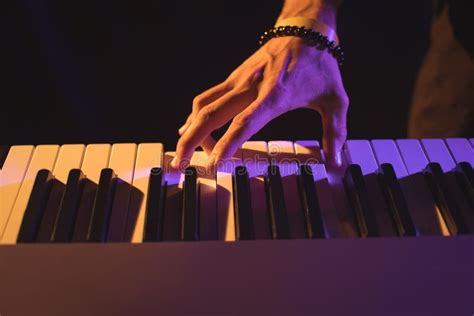 Cropped Hand Of Male Musician Playing Piano Stock Photo Image Of