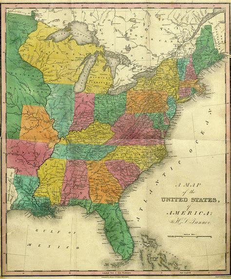 Map Of The United States 19th Century Engraving Drawing By Litz