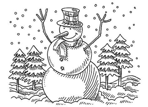 Idyllic Winter Scene Snowman Drawing Stock Illustration - Download ...