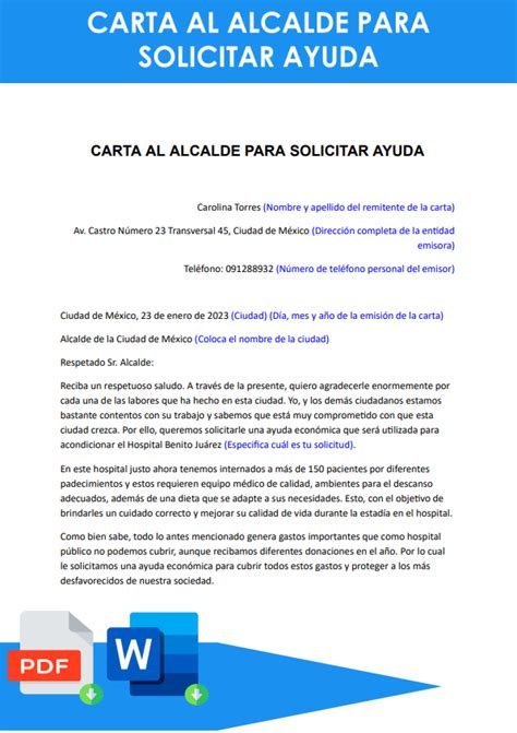 Ejemplos De Cartas De Solicitud De Ayuda Y Apoyo Word