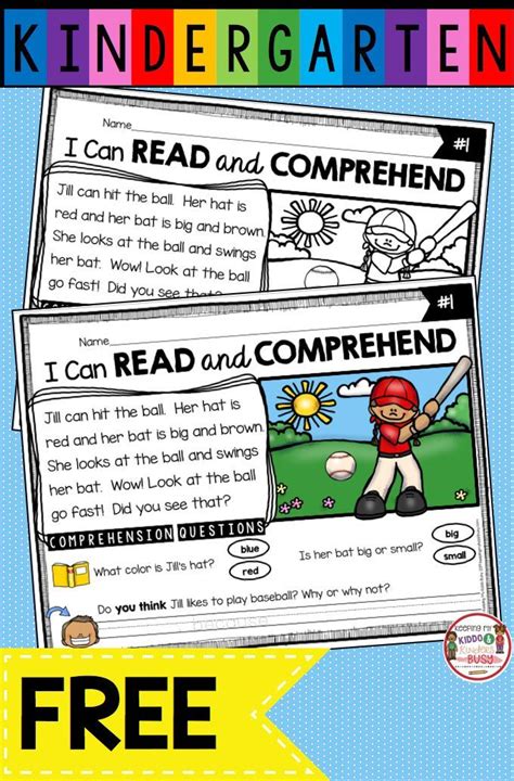 Kindergarten Freebies Reading Comprehension Reading Comprehension