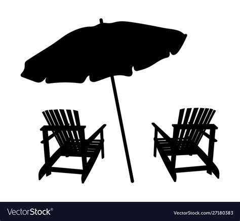 Two Lounge Chairs Under An Umbrella On Beach Vector Image
