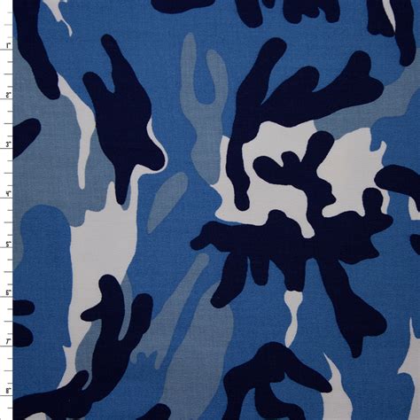 Cali Fabrics Blue And White Camouflage Stretch Twill Fabric By The Yard