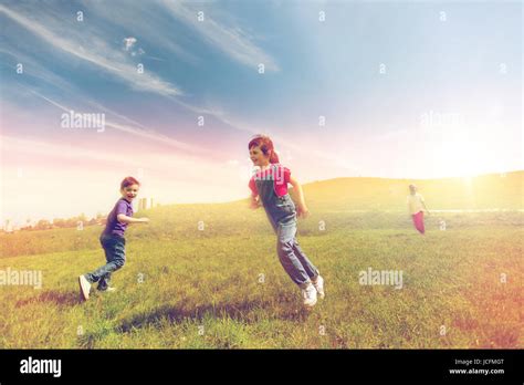 Group Happy Little Kids Running High Resolution Stock Photography And