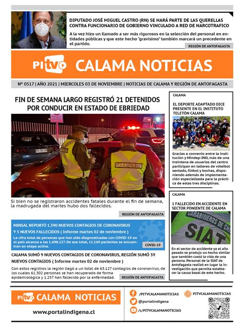 Portada Nº 517 Miercoles 03 De Noviembre De 2021 Pitv Calama Noticias Portalindigena