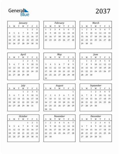 Free 2037 Calendars In Pdf Word Excel