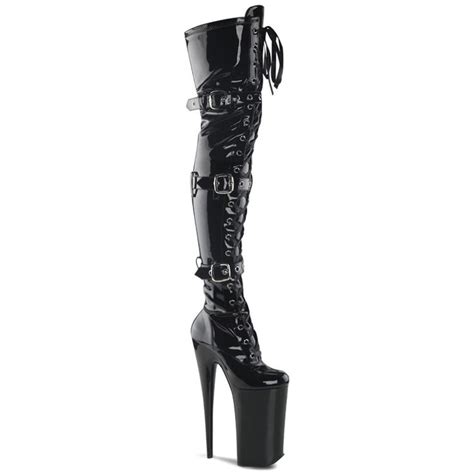 Beyond 3028 Black Patent 10 Heel Buckle Strap Otk Thigh Boots Direct