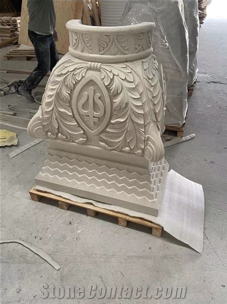 Beige Limestone Stone Pillar And Column Capital Designs From China