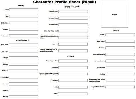 Character Profile Character Sheet Writing Character Profile Template