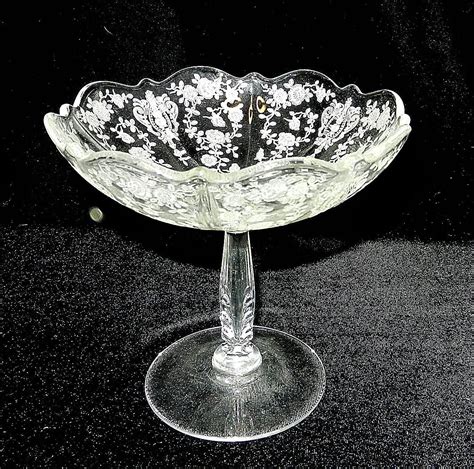 Vintage Rose Point By Cambridge Glass Compote Crystal Stemware Antique Glass Vintage Roses