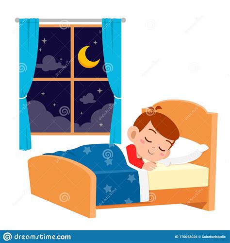 Happy Cute Little Kid Boy Sleep In The Night Stock Illustration