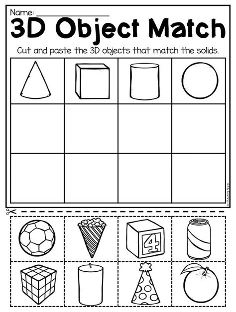 The 3d Object Match Worksheet Is Shown In Black And White With An Image Of