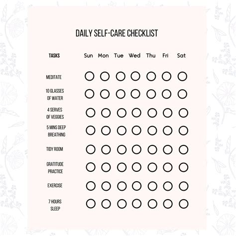 Printable Daily Self Care Checklist Instant Download Pdf Helps And