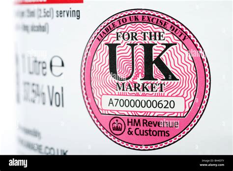 Hm Revenue And Customs Liable To Uk Excise Duty Label Printed On A Stock