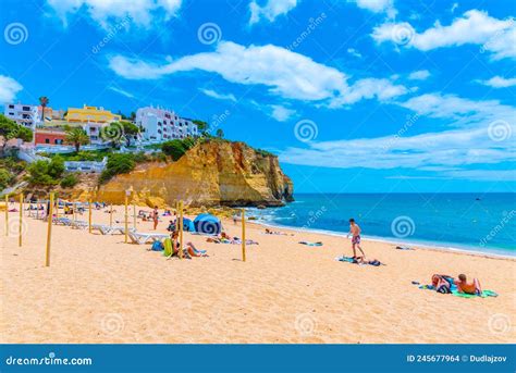 Carvoeiro Portugal June 19 2021 People Are Sunbathing On Pra
