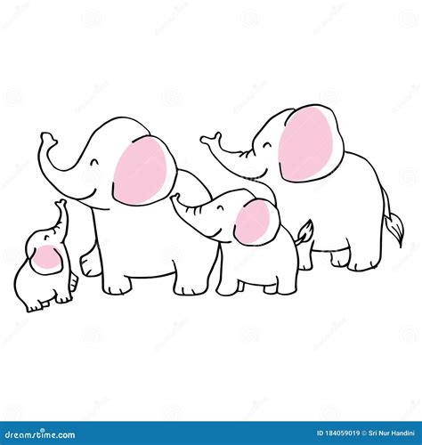 Familia De Elefantes De Dibujos Animados Sobre Fondo Blanco