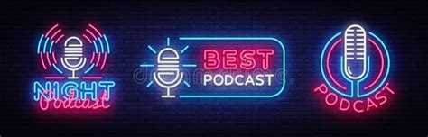 Podcast Neon Sign Collection Vector Design Template Podcast Neon Logo